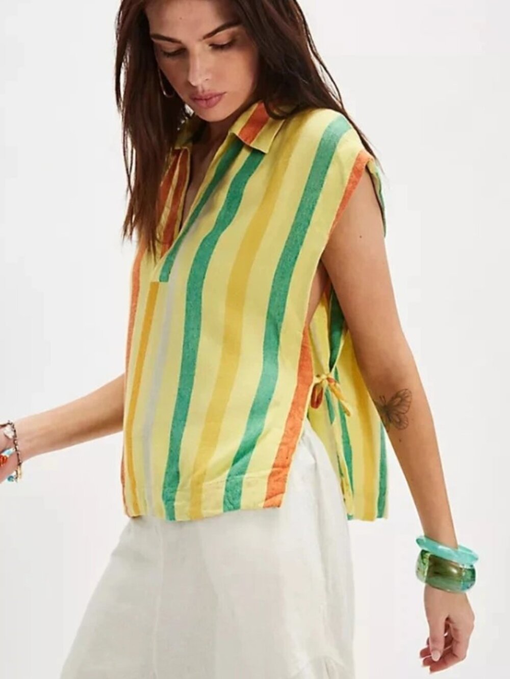 Free People Free-est Vacay Rhythm Oversized Striped Printed Top L